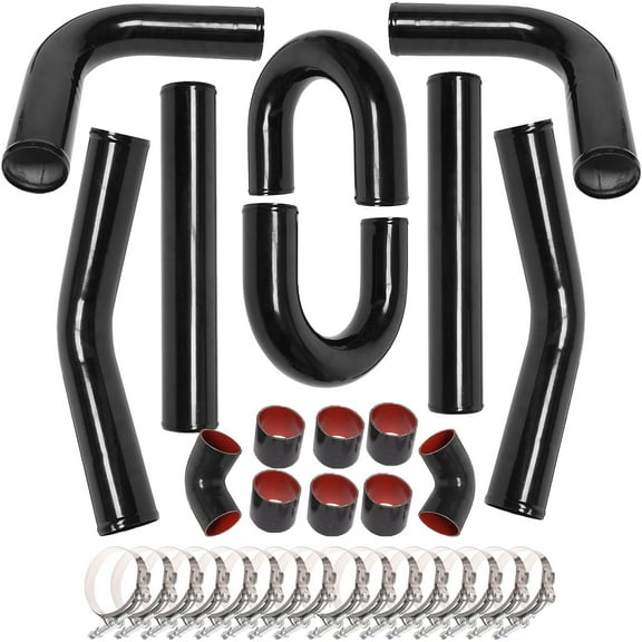 Universal 2.5 Inch Intercooler Pipe Piping Polished Aluminum Kit with Silicone Hoses and Stainless Steel T-Clamps DIY Kit