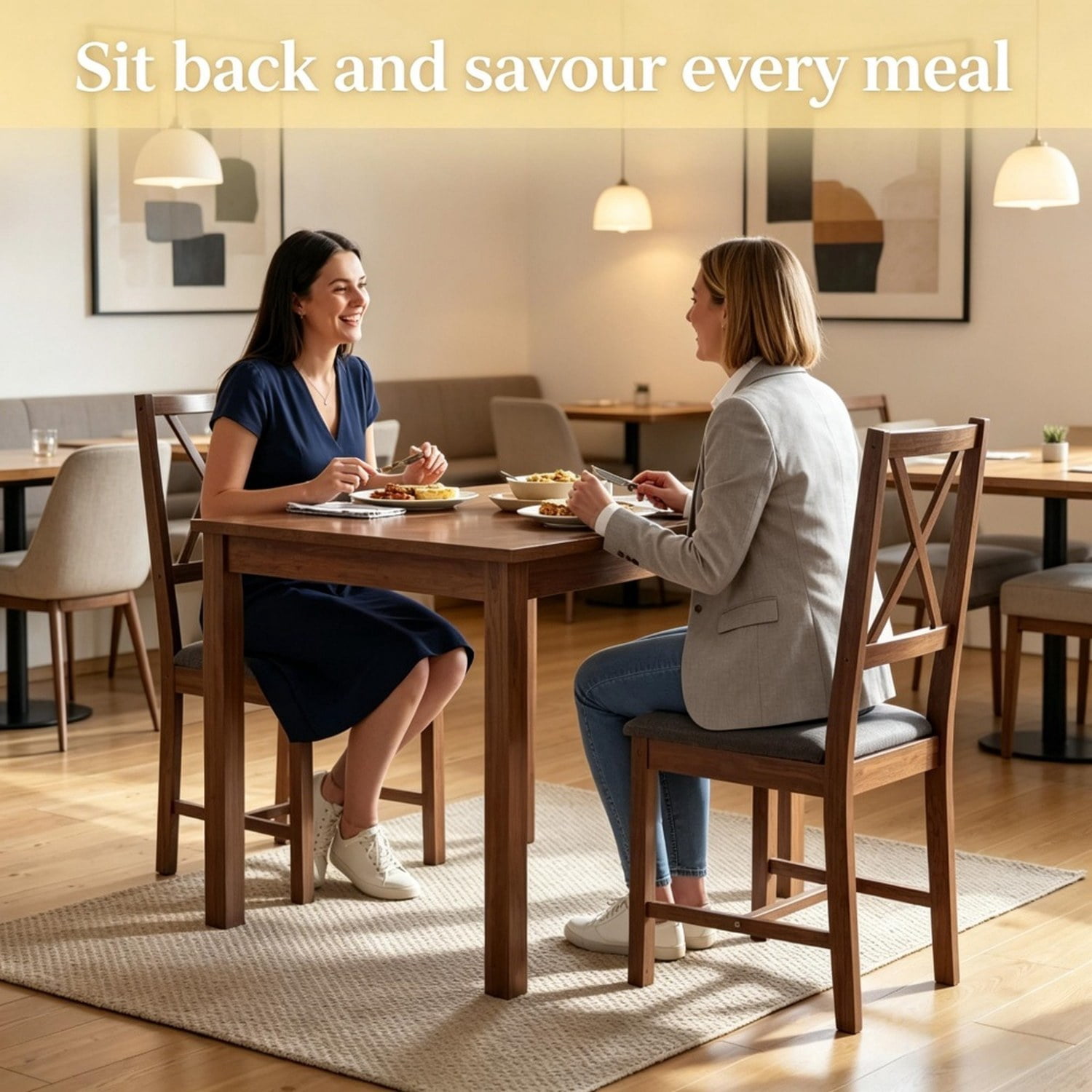 2-Piece Mid-Century Modern Dining Chairs, Walnut Finish with Gray Linen Upholstery, X-Back, Padded Seat, Solid Rubberwood, 264 lb Capacity