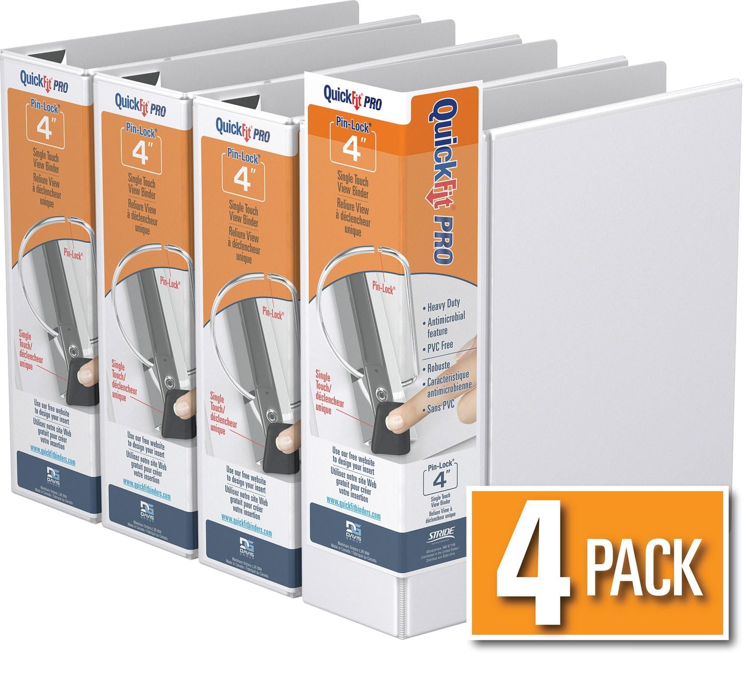 QuickFit® Pro Heavy Duty Single Touch Pin-Lock® View Binder, 4 Pack, 4"