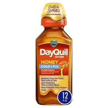 Vicks DayQuil Severe Liquid Medicine, Cold,  & Flu, Over-the-Counter Medicine, Honey, 12 Oz