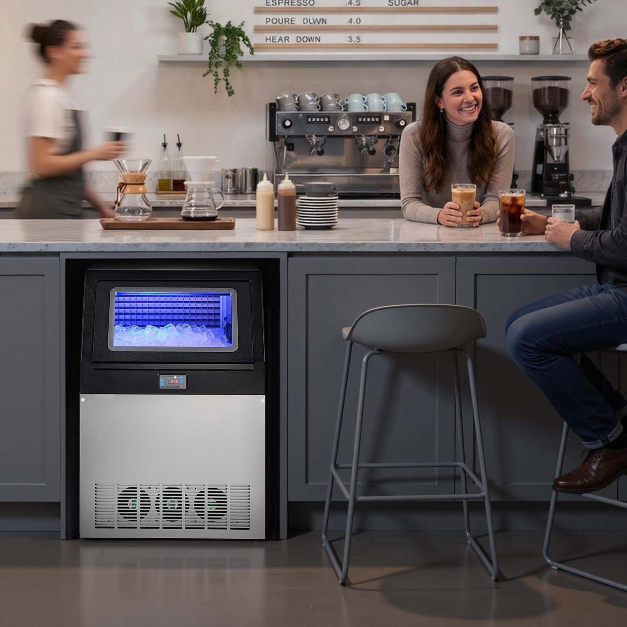 Commercial Ice Maker, 440 lbs/24H, 85 lbs Storage, Under Counter Freestanding Stainless Steel Ice Machine with LED Display & Self-Cleaning