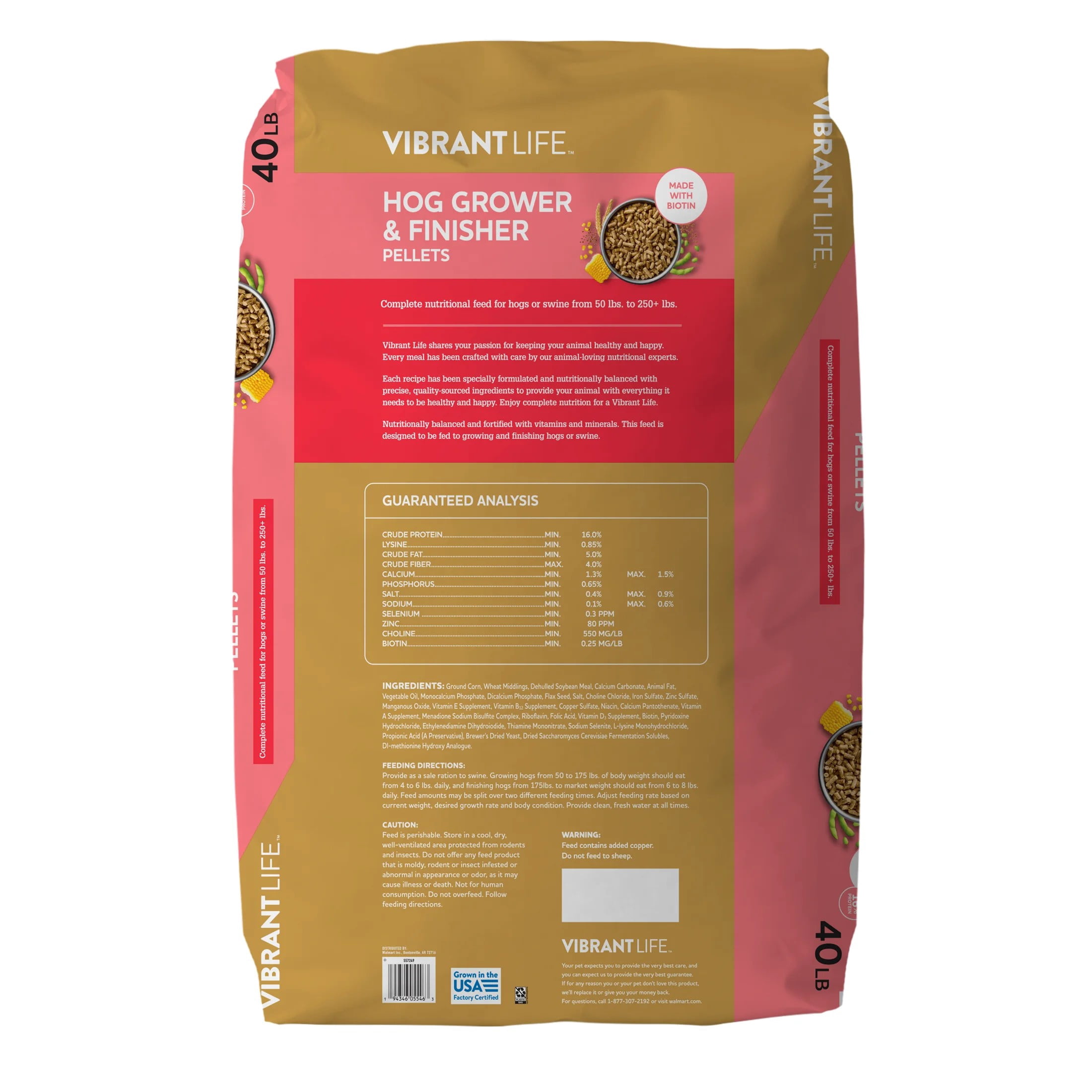 (6 pack) Vibrant Life Hog Grower & Finisher Pellet Feed, 40 lb Bag