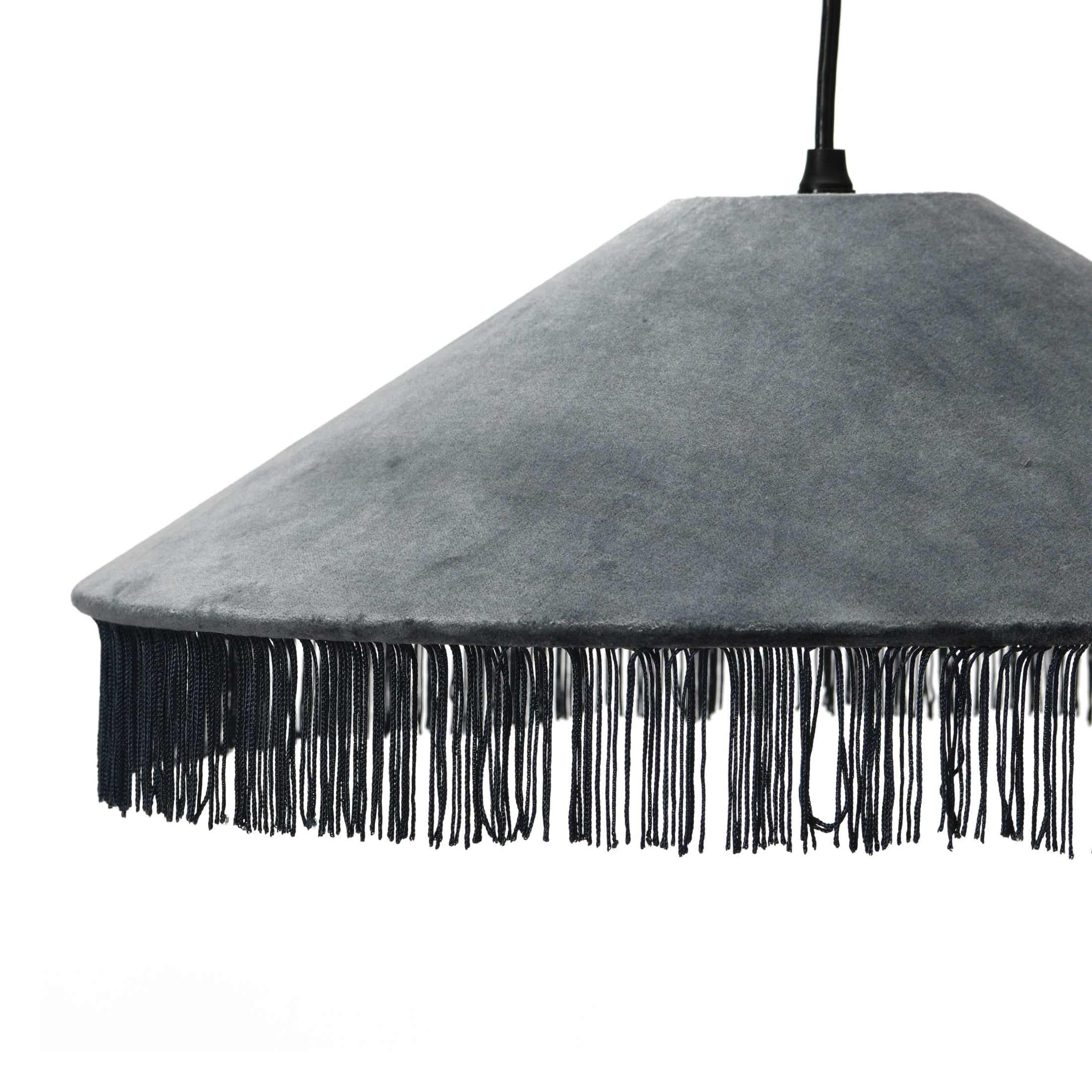 Creative Co-Op Creative Co-Op Mid Century Velvet Ceiling Light with Tassels, Charcoal