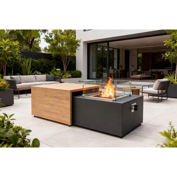 FHVIT Outdoor Fire Pit Table Modern 2 in 1 Gas Fire Pit 32 Inch Propane Fire pit Table