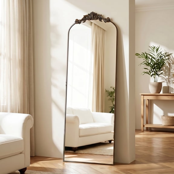 Auromir 21"x64" Arched Full Length Vintage Mirror Antique Floor Mirror with Baroque Style, Antique Bronze