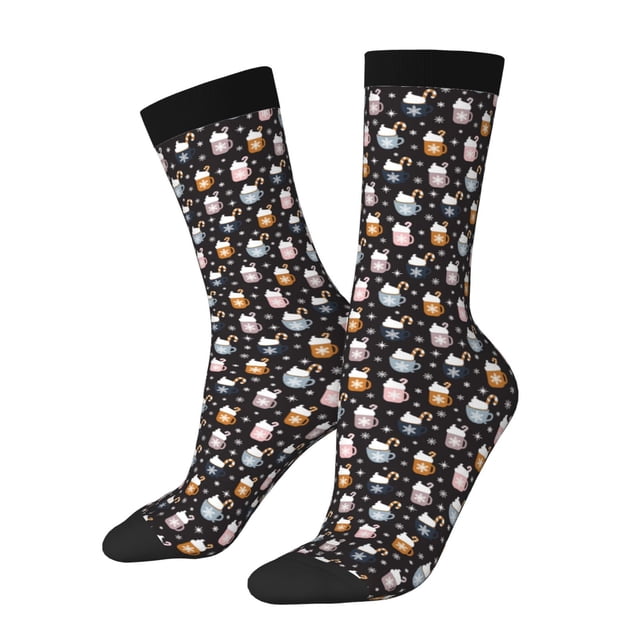 Fotbe Snowflake Cream Hot Cocoa Calcetas Largas con Estampado para Hombre y Mujer – Calcetas de Compresión Transpirables y Elásticas, Viajar y Uso Diario Talla 5-11