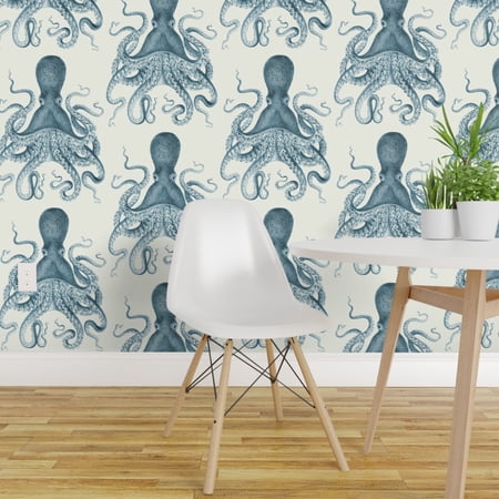 Peel-and-Stick Removable Wallpaper Blue Octopus Nautical Sea Creatures
