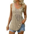 thumbnail image 2 of up to 60% off Gifts wycnly Womens Tank Tops Beach Lightweight Fashion High Waist Pleated Hem Tunic Shirts Vest Summer Trendy Floral V-Neck Sleeveless Shirts Blouse Brown XL, 2 of 5