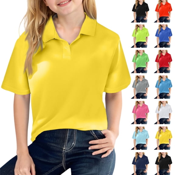 YOUYEDIAN Polo Shirts for Boys Size 4-5 Kids Summer Dress Short Sleeve School Uniform Toddler Golf Collared Outfits Girls Athletic Tshirts (Yellow)