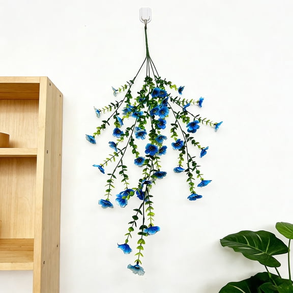 Artificial Flowers, Hanging Faux Flower Vine, Long Flower Garland for Wedding Party Wall Door Decor(Blue)