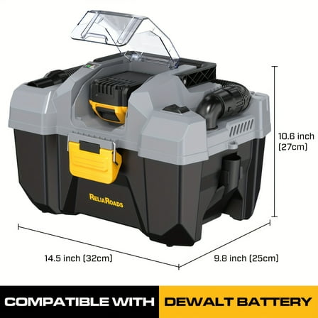 20V Cordless Wet/Dry Vacuum - 2.6 Gallon 12.1 Kpa Suction, DeWALT Battery Compatible (Tool Only), 6.56Ft Hose   4 Nozzles for Home/Car/Workshop