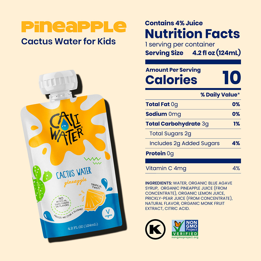 Pack of 6 Caliwater Water Cactus Pineapple Kid 6-Pack 25.2 oz