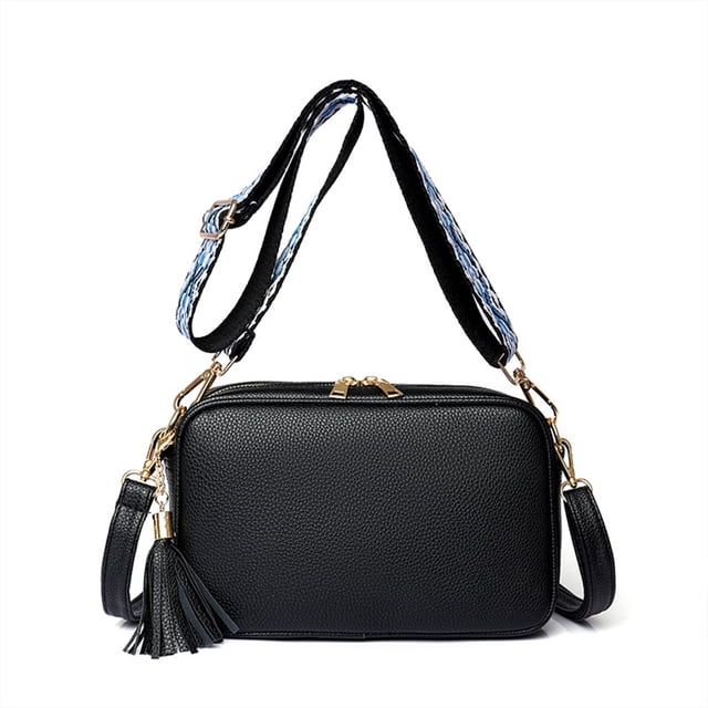 Bolso bandolera pequeño de PU de gran capacidad para niñas con un solo hombro Negro