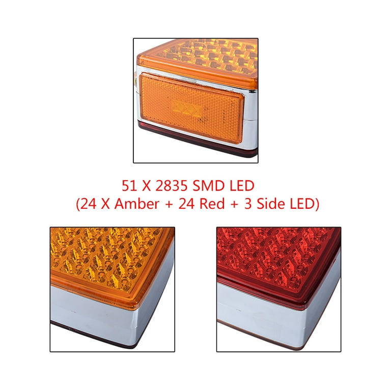 2PCS Double Face Amber Red 51-LED 4