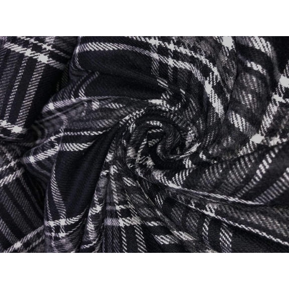 Wool and Acrylic blend fabric black and ivory plaids [15823]