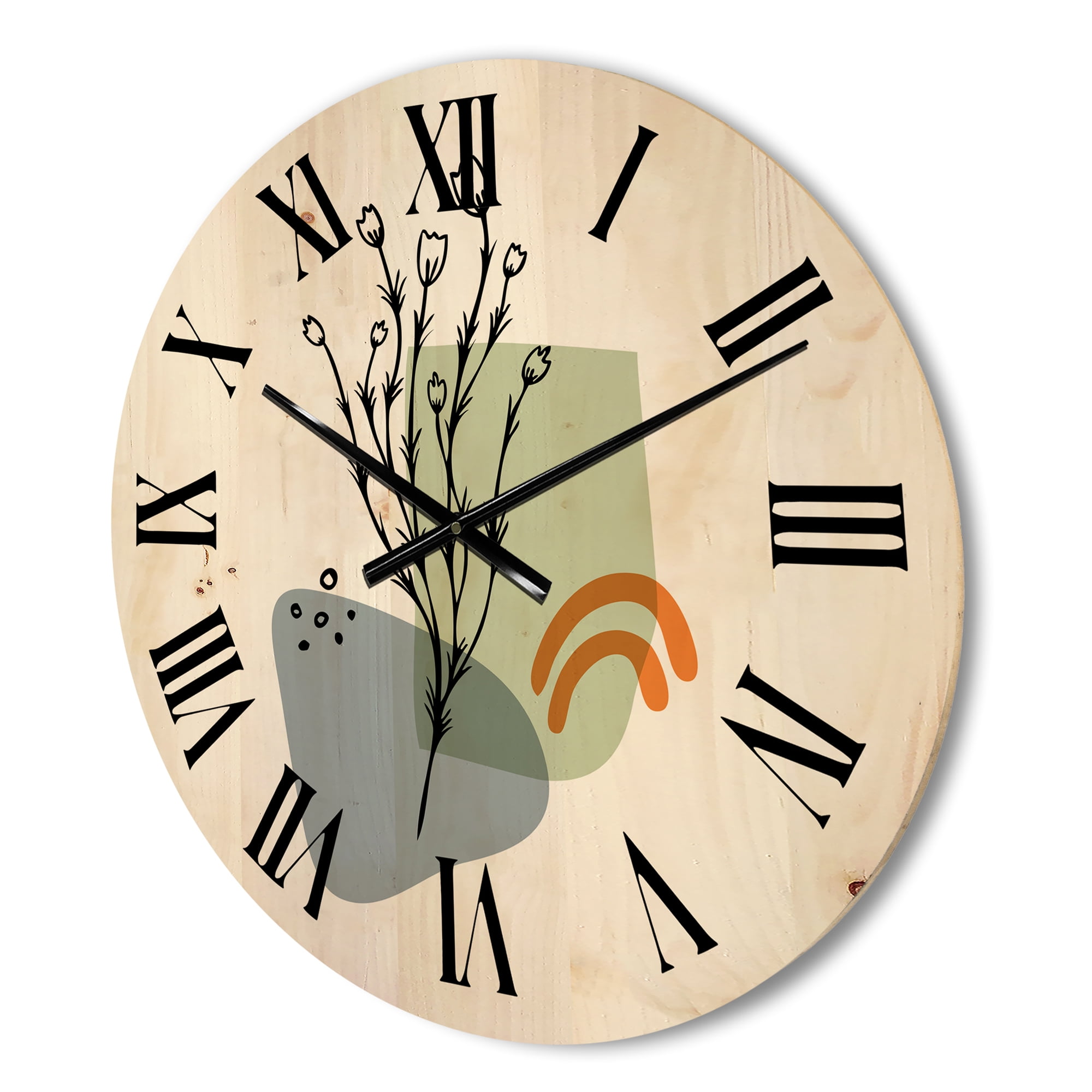 Designart 'Abstract Minimal Shapes Under Flowers II' Modern Wood Wall Clock