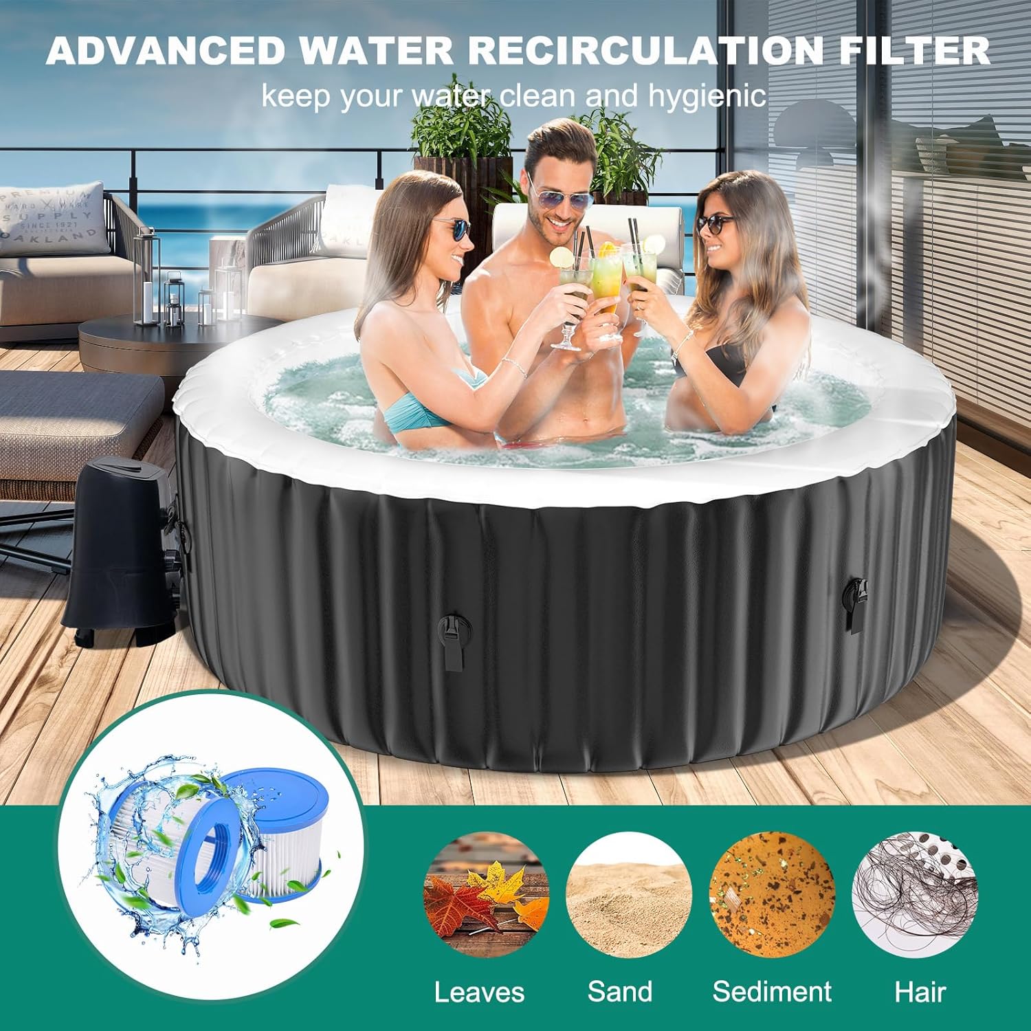 MOPHOTO 2-4 Person Inflatable Hot Tub, Round Portable Blow up Hot Tub, Leak-Proof PVC Outdoor Spa with 120 Air Jets, Insulated Cover & Heater Pump(71"*71"*25")