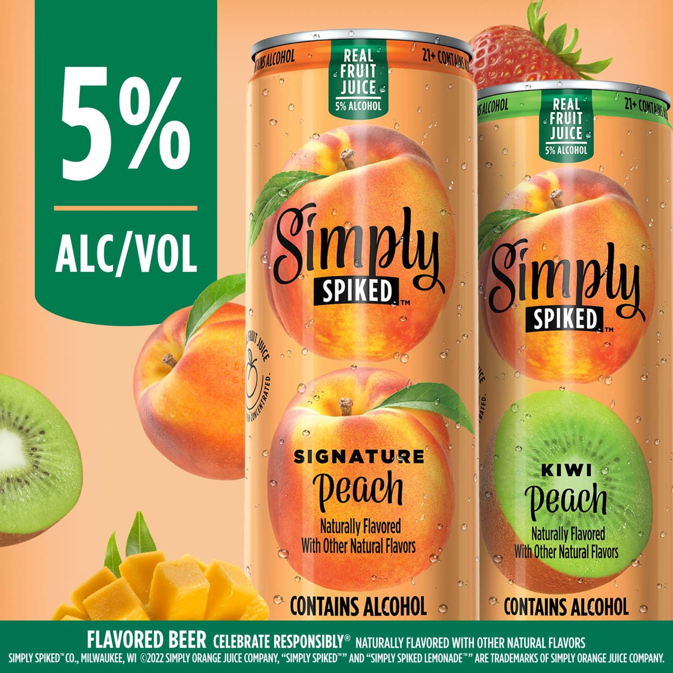 Simply Spiked Peach Variety Pack , 12 Pack, 12 fl oz Aluminum Cans, 5.0% ABV