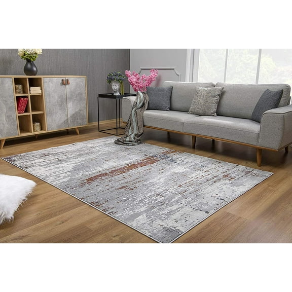 5’ x 8’ Gray and Brown Abstract Scraped Area Rug