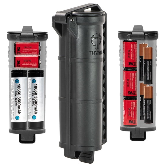 Thyrm CellVault XL Battery Storage for AAA, CR123 and 18650 Batteries, Waterproof with MOLLE Attachment, Black