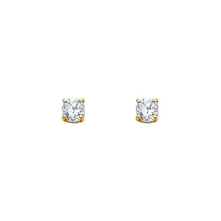 Diamond Screw Back Earrings 1/4CT Round Simulate Diamonds Solitaire Stud Screw Back Real Yellow 14k Solid Gold Basket Earrings ()