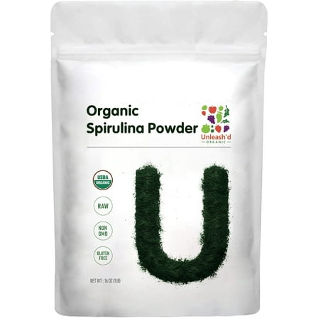 Organic Spirulina Powder 16 Ounce (Packaging May Vary) Superfood, Spirulina Powder Organic for Smoothies, 100% Pure and Vegan, All-Natural, Non-Irradiated and Non-GMO