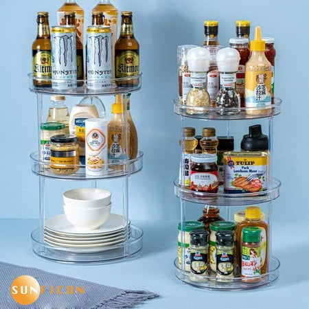 

SUNFICON 3 Tier Lazy Susan 9.2 Inch Turntable Organizer Pantry Organization and Storage Container Bins Spice Rack Cabinet Rotating Condiment for Pantry Kitchen Vanity Bathroom Holder Clear