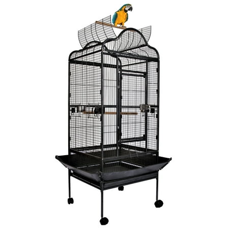 63-Inch Large Open Top Wrought Iron Bird Parrot Cage with Seed Skirts and Rolling Stand for African Grey Small Quaker Amazon Parrot Cockatiel Sun Parakeet Green Cheek Conure