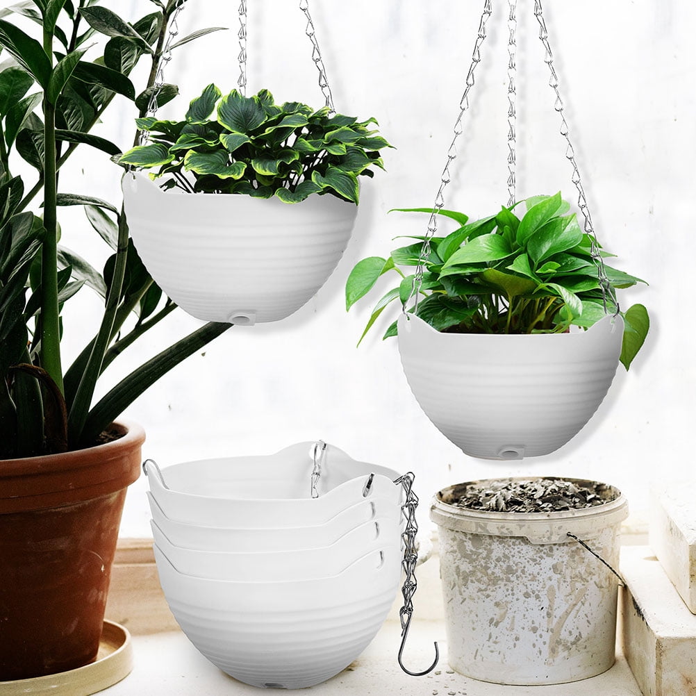 UPOUART Set of 4 White PVC Hanging Plant Holders for Indoor Plants, Balcony Flower Pots, Decorative Baskets for