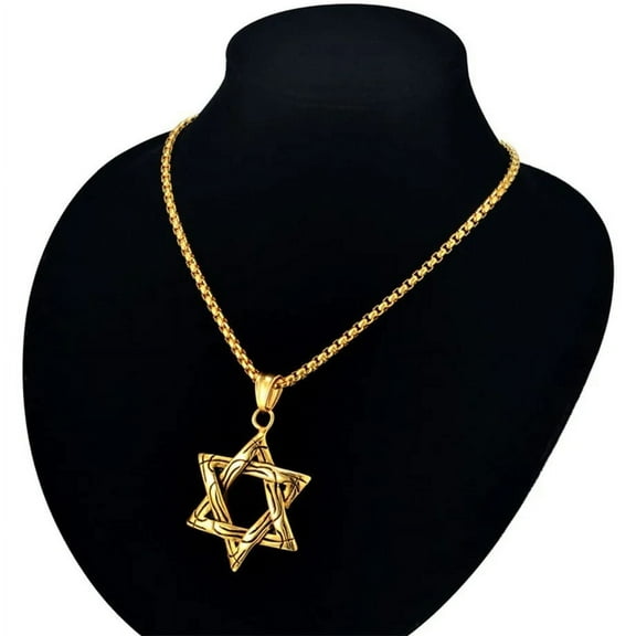 Men Star of David Pendant Necklace 14K Yellow Gold Link Chain Gold/Silver Color Jewish Magen David Hexagram Necklace Statement