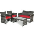 thumbnail image 2 of Costway 4PCS Patio Rattan Conversation Glass Table Top Cushioned Sofa Red, 2 of 8