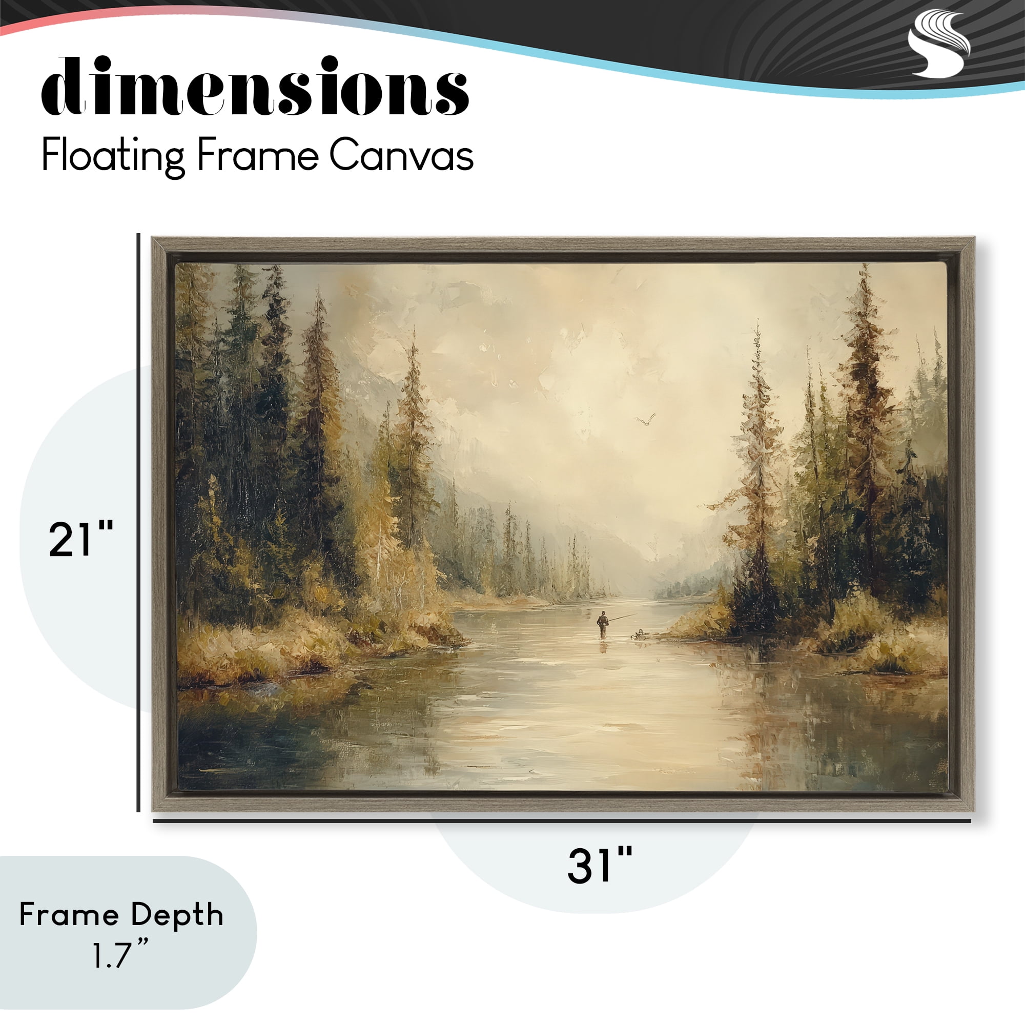 Stupell Industries Fly Fisher at Misty River Brown Framed Floater Canvas Wall Art, design by Petal Prints Design