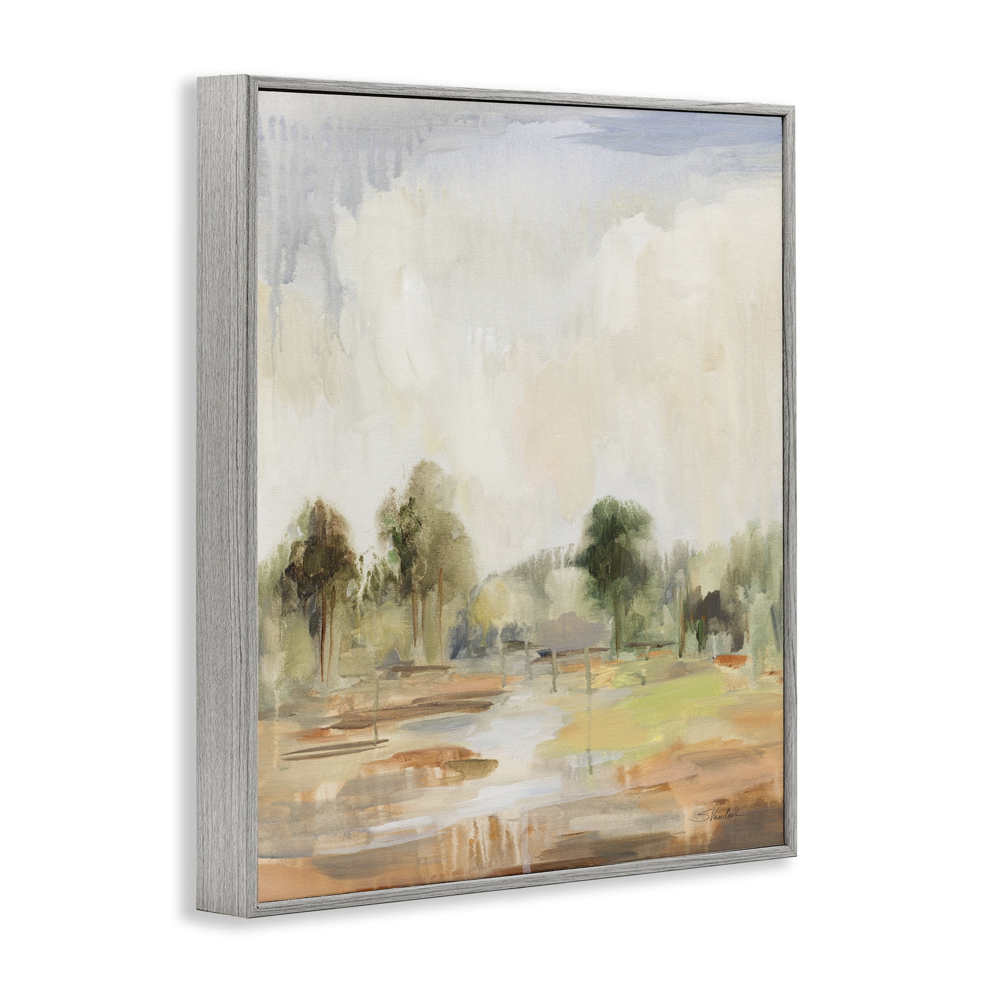 Stupell Industries Summer Rain Landscape Landscape Painting Gray Framed Art Print Wall Art, 11 x 14