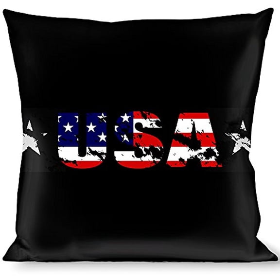 Buckle-Down Throw Pillow - USA w Star Black US Flags