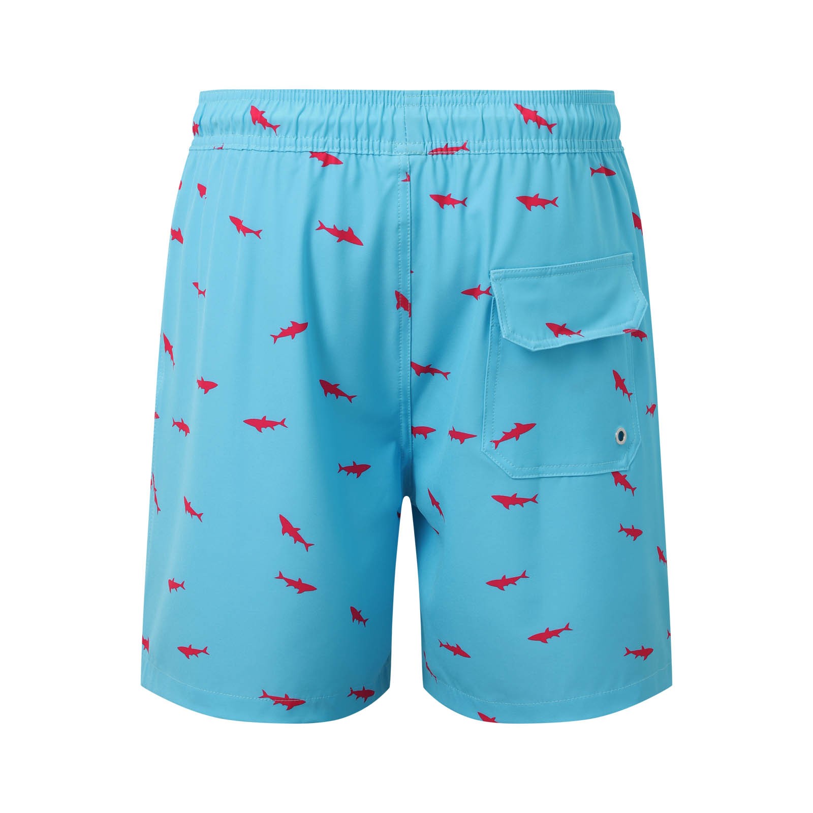 Tisuna Stylish Men's Swim Shorts Shark Print Drawstring Elastic Waist Straight Leg Trunks With Liner Male Casual Summer Beach Vacation Pool Party Shorts Sky Blue Size Xxxl