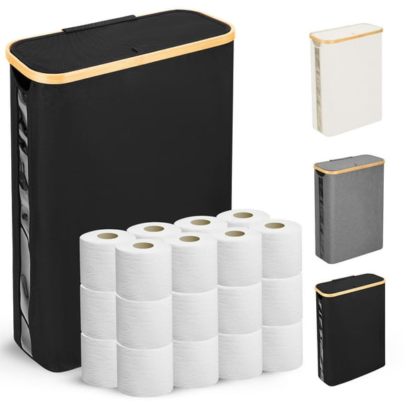 Cesta de almacenamiento de papel higiénico Odonata, grande, con tapa, 49 L, negra