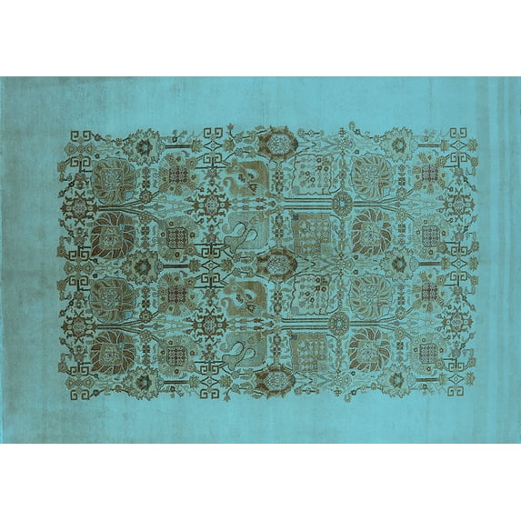 Ahgly Company Indoor Rectangle Oriental Light Blue Industrial Area Rugs, 8' x 10'