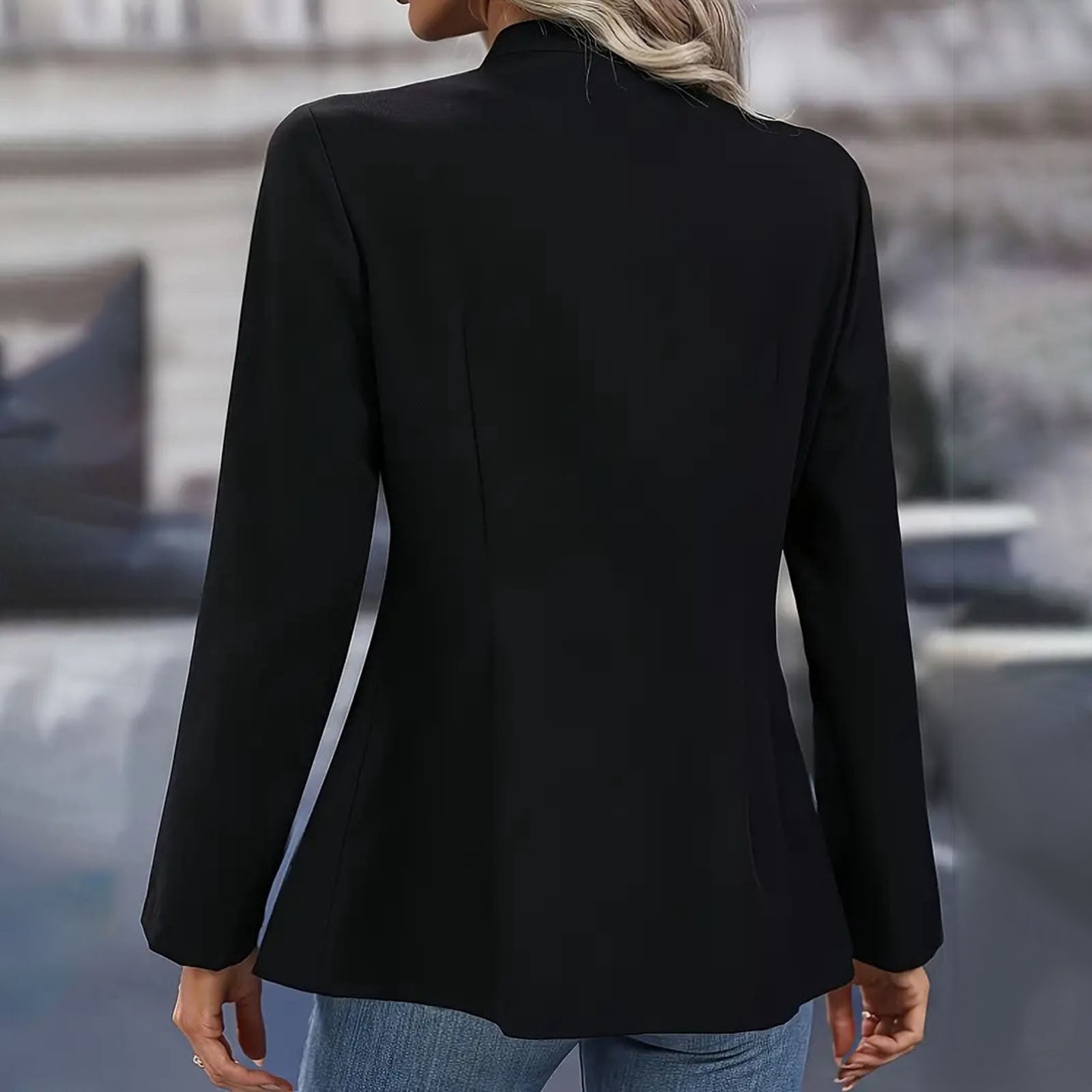 Weikingp Blazers for Women,Women'S Business Casual Buttons Pockets Open Front Suit Cardigan Womens Blazer Tops for Women Trendy Clearance Black L