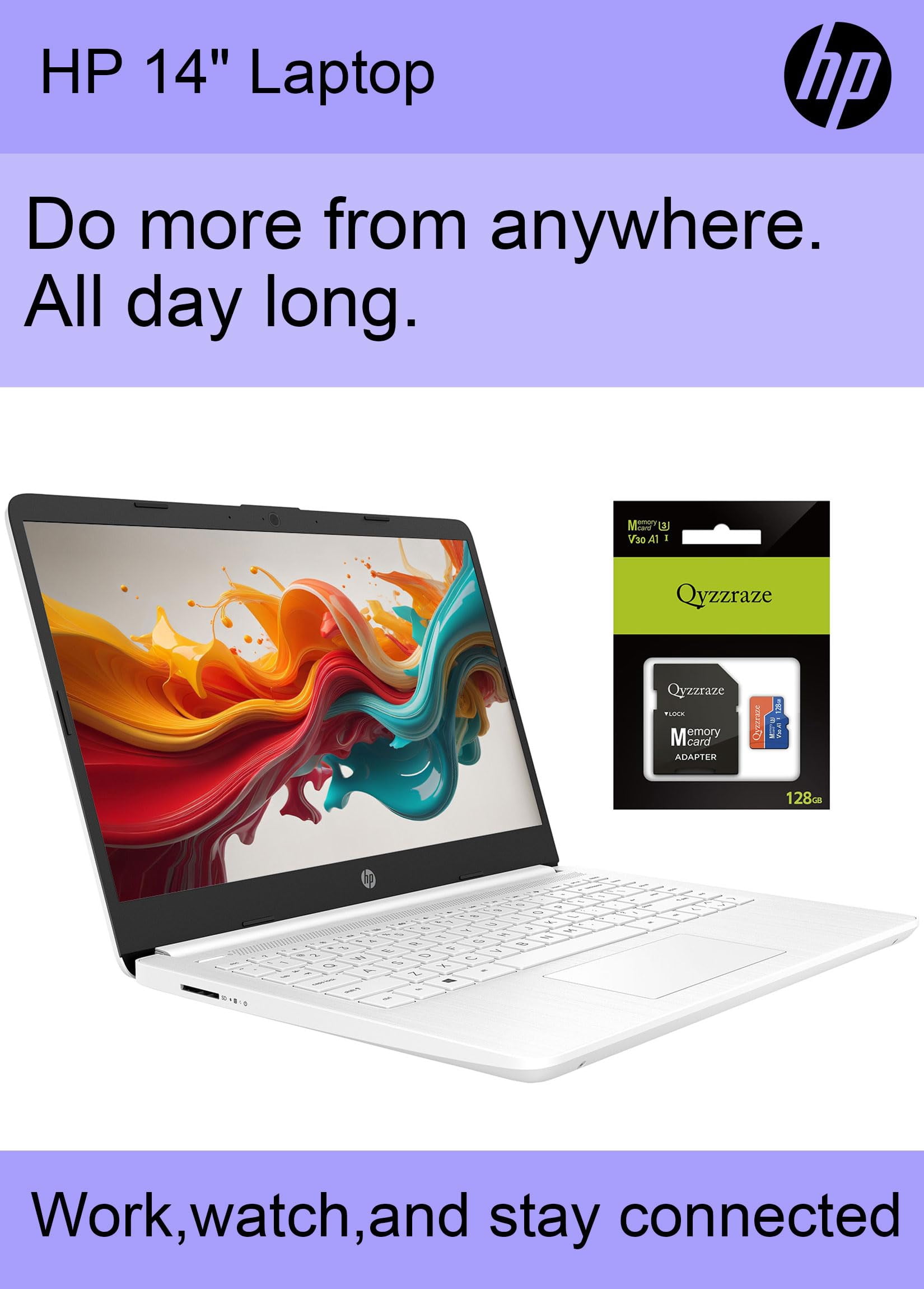 HP Windows 11 Intel Quad-Core N4120 Laptop, 8GB RAM, 196GB Storage (64GB eMMC+128GB SD Card), Ultralight for Students & Business, WiFi, Bluetooth, HDMI, Webcam
