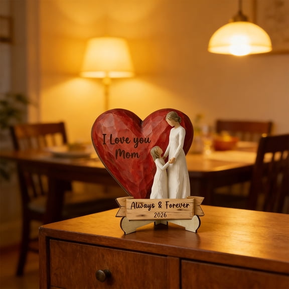 Mother's Day Limited Wooden Ornament,Wooden Heart & Moon Plaque – Personalized Mother's Day Gift , Wood Table Decor for Mom, Always & Forever Keepsake, Modern Minimalist Home Accent