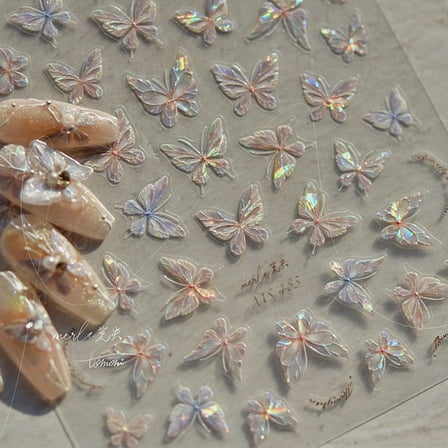 Monebena Butterfly Nail Art Stickers Decals 5D Butterfly Nail Stickers Blue Seashell Shinny Butterfly Nails Design 5D Embossed Nail Decals Butterfly Stickers for Women Girl DIY