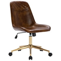 Duhome Office Desk Chair Faux Leather Swivel Computer Chair Adjustable Task Chair with Gold Legs, Yellowish Brown