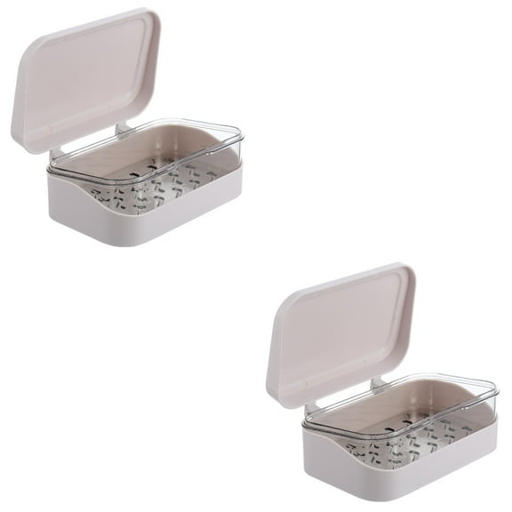 2 Pcs Soap Dish Foaming Dispenser Sponge Holder with Lid Travel White