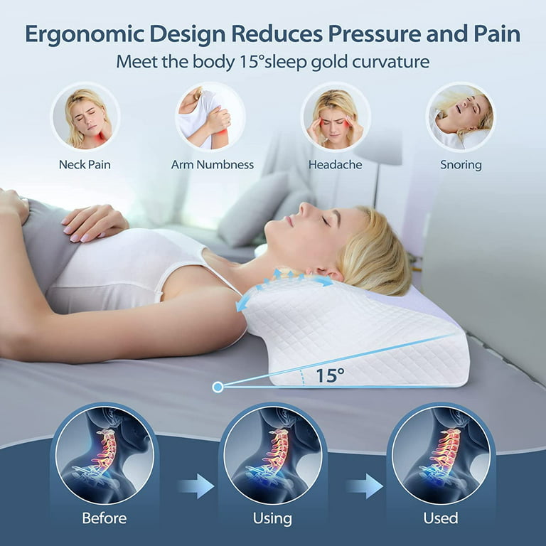 Soft cervical pillow is used to relieve cervical pain and shoulder pain,  cervical memory foam contour pillow, ergonomic orthopedic cervical spine  support tasteless sleep pillow, suitable for side sleepers, back and abdomen