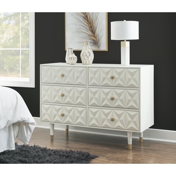 Linon Six Drawer Geo Texture Dresser in White
