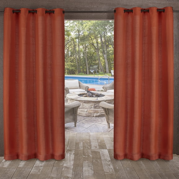 Exclusive Home Delano Heavyweight Textured Indoor/Outdoor Grommet Top Curtain Panel Pair, 54"x108", Mecca Orange