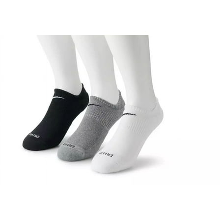 Nike 3-Pack Everyday Plus Cushion No-Show Socks, Black/White/Grey Large, BOOAV5VUX0