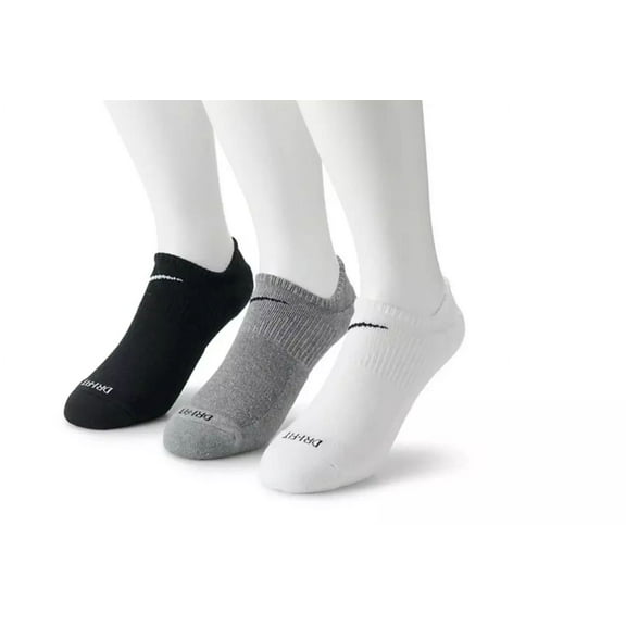 Nike 3-Pack Everyday Plus Cushion No-Show Socks, Black/White/Grey Large, BOOAV5VUX0