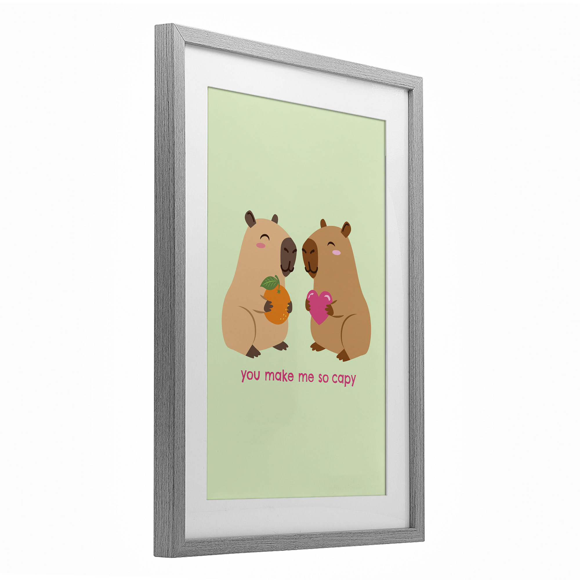 You Make Me So Capy Gray Framed Print Under Glass, design by Emily Dumas