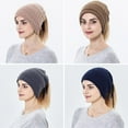 thumbnail image 6 of Ponytail Messy Bun BeanieTail Women's Beanie Solid Ribbed Hat Cap,Soft Stretch Cable Knit Messy High Bun Ponytail Beanie Hat Unisex Warm Ski Skull Cap with Ponytail Hole for Men Women,Gray, 6 of 7